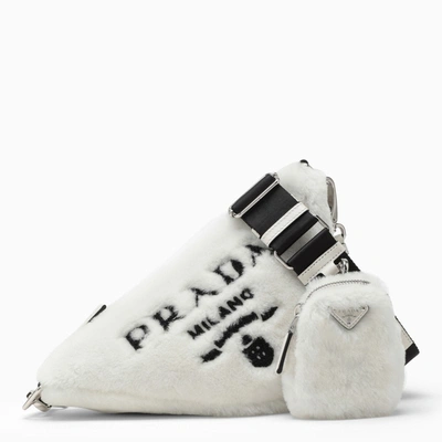 PRADA TRIANGLE WHITE FUR CROSS-BODY BAG 