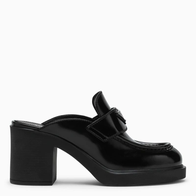Shop Prada Black Leather Mules With Heel