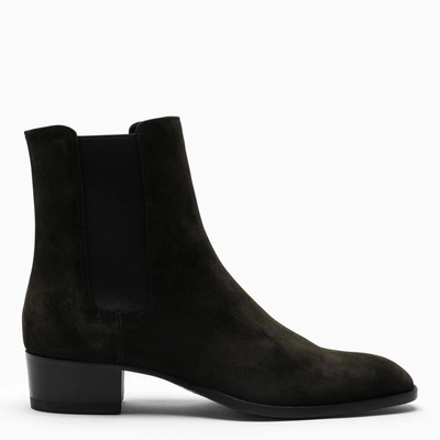 Shop Saint Laurent Wyatt Ankle Boots In Brown Suede Leather