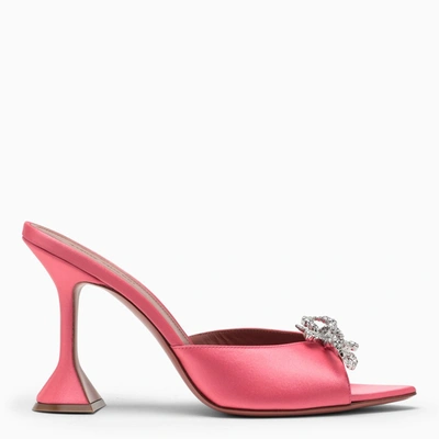 Shop Amina Muaddi Pink Satin Rosie Mules