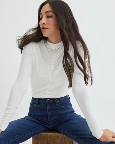 Veronica Beard Theresa Ruched Mock Neck Top In White