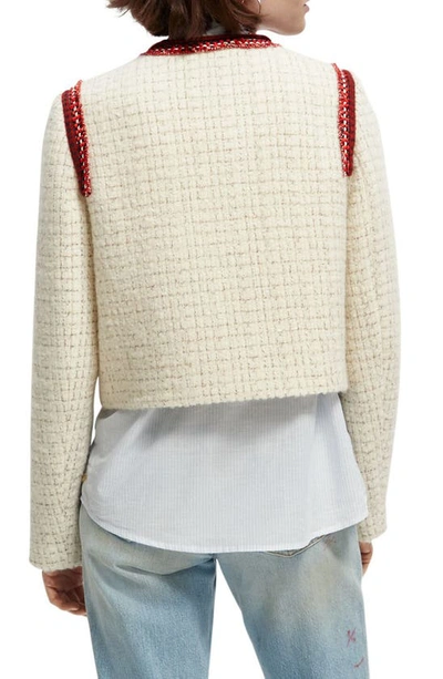 Scotch & Soda Wool Blend Crop Tweed Jacket In 0622-aged White Melange