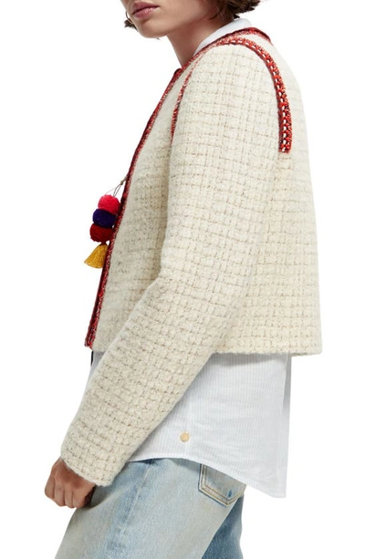 Scotch & Soda Wool Blend Crop Tweed Jacket In 0622-aged White Melange