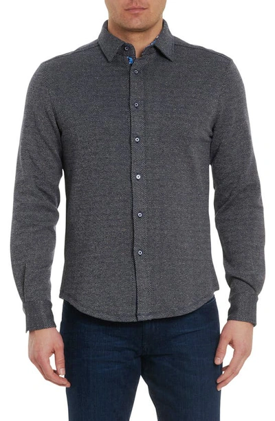 Shop Robert Graham Elkins Tweed Jacquard Knit Button-up Shirt In Navy