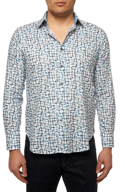 Shop Robert Graham Kerberos Geo Print Button-up Shirt In Teal