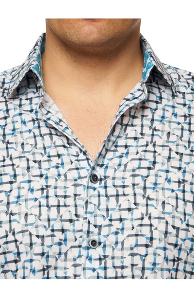Shop Robert Graham Kerberos Geo Print Button-up Shirt In Teal