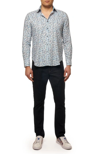 Shop Robert Graham Kerberos Geo Print Button-up Shirt In Teal