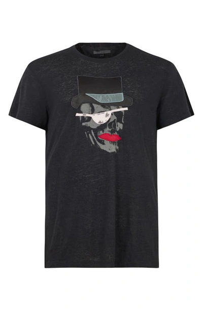 Shop John Varvatos Top Hat & Skull Appliqué Linen Blend Burnout Graphic Tee In Black
