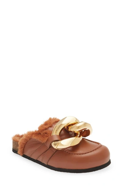 Shop Jw Anderson Chain Link Faux Fur Lined Loafer Mule In Rust/ Copper