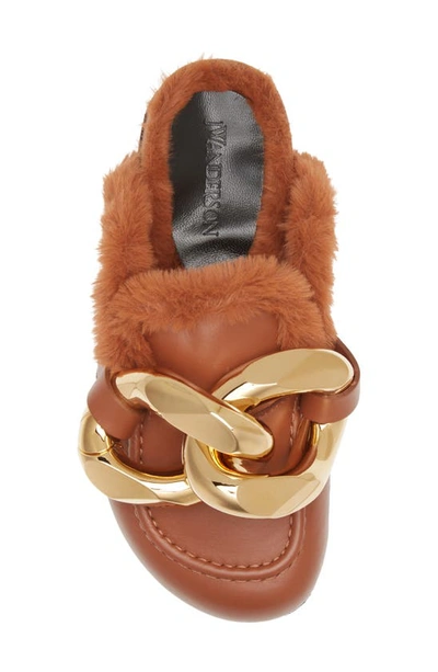 Shop Jw Anderson Chain Link Faux Fur Lined Loafer Mule In Rust/ Copper