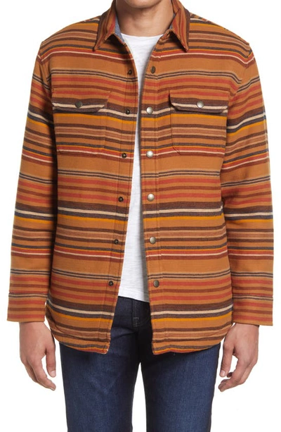Doublesoft Stripe Fleece Lined Shirt Jacket In Rust