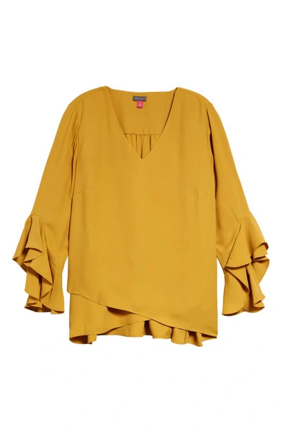 Shop Vince Camuto Flutter Sleeve Crossover Georgette Tunic Top In 753 Honey Pot