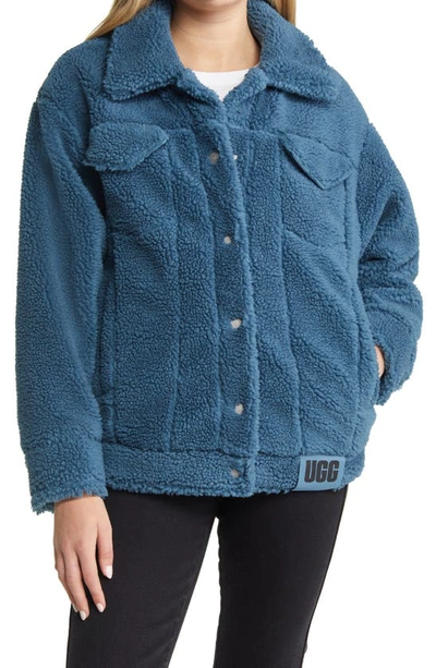 Shop Ugg Fleece Trucker Jacket In Honor Blue