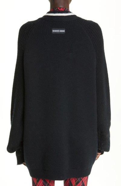 Shop Marine Serre Knit Wool Blend Cardigan In Black