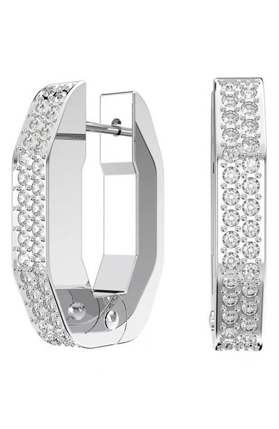 Swarovski Dextera  Crystal Rhodium-plated Small Octagonal Hoop Earrings In Silver