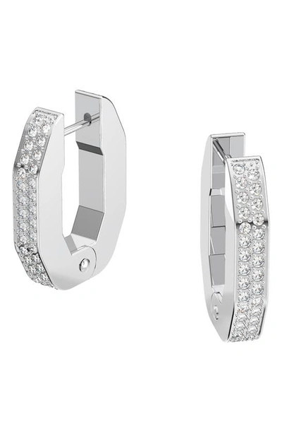 Swarovski Dextera  Crystal Rhodium-plated Small Octagonal Hoop Earrings In Silver
