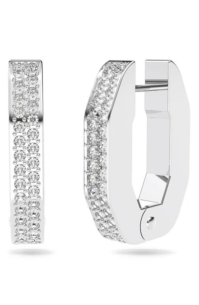Swarovski Dextera  Crystal Rhodium-plated Small Octagonal Hoop Earrings In Silver