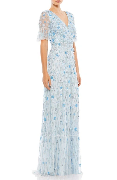 Shop Mac Duggal Floral Sequin & Bead Tulle Gown In Powder Blue