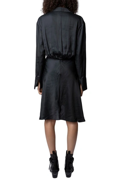 Shop Zadig & Voltaire Rozo Gathered Long Sleeve Satin Dress In Noir