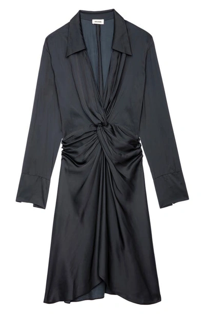 Shop Zadig & Voltaire Rozo Gathered Long Sleeve Satin Dress In Noir