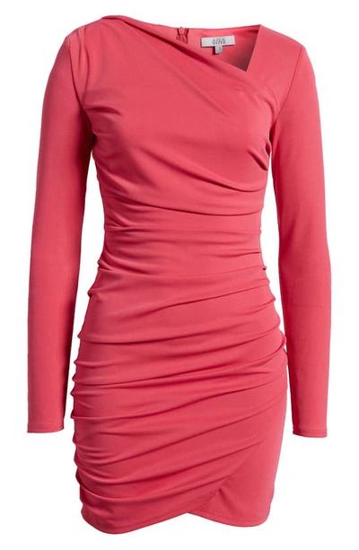 Shop Area Stars Asymmetric Long Sleeve Crepe Body-con Dress In Fuchsia
