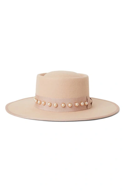 Shop Btb Los Angeles Hazel Imitation Pearl Wool Hat In Petal