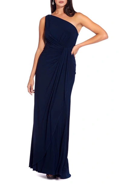 Shop Adrianna Papell One-shoulder Jersey Gown In Midnight