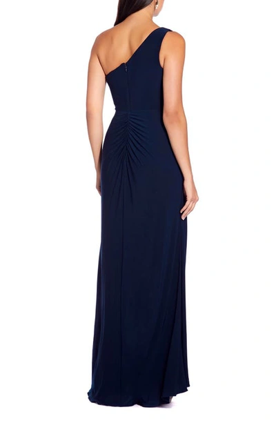 Shop Adrianna Papell One-shoulder Jersey Gown In Midnight