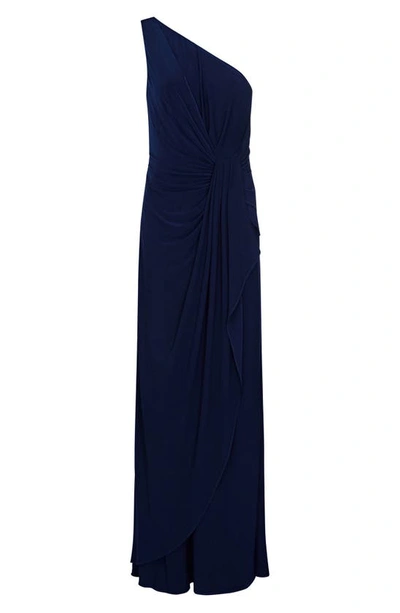 Shop Adrianna Papell One-shoulder Jersey Gown In Midnight