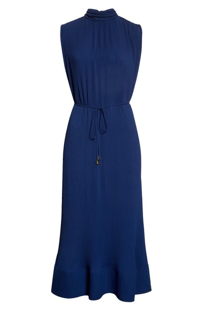Shop Milly Milina Micropleat Sleeveless Dress In Navy