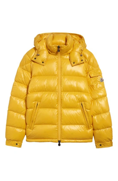 Shop Moncler Maya Lacquered Down Jacket In Yellow