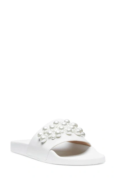 Shop Stuart Weitzman Goldie Slide Sandal In White