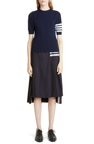 Shop Thom Browne 4-bar Short Sleeve Cashmere Sweater In Navy