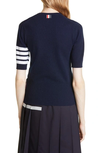 Shop Thom Browne 4-bar Short Sleeve Cashmere Sweater In Navy