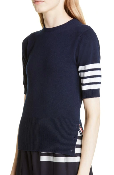 Shop Thom Browne 4-bar Short Sleeve Cashmere Sweater In Navy