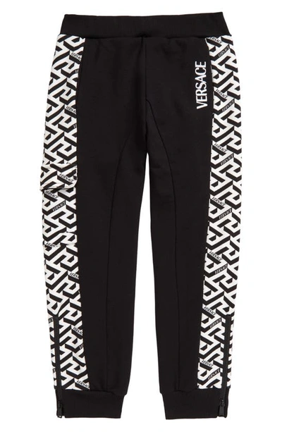 Shop Versace Kids' La Greca Cotton Joggers In Black White