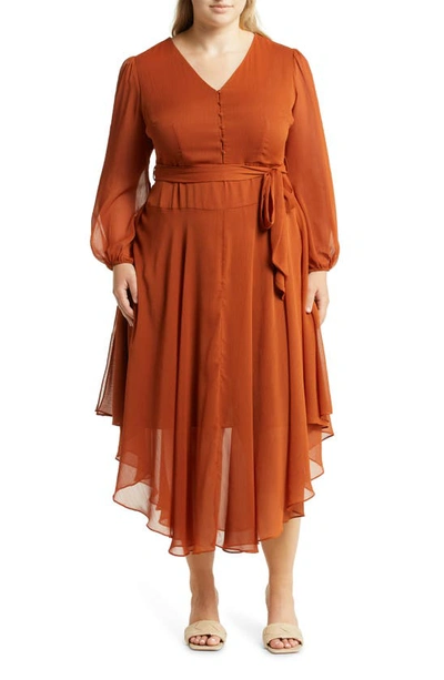 Shop Vince Camuto Long Sleeve Handkerchief Hem Maxi Dress In Rustic