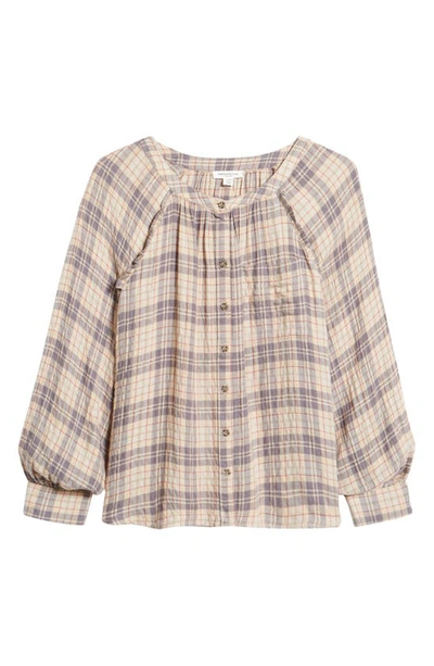 Shop Beachlunchlounge Plaid Crinkle Texture Blouse In Mountain Road