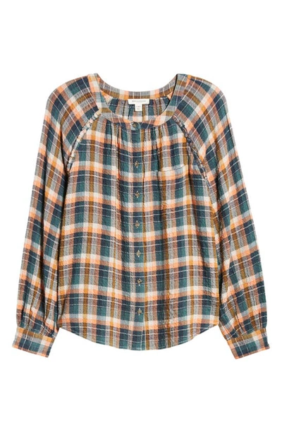 Shop Beachlunchlounge Plaid Crinkle Texture Blouse In Apricot Cooler