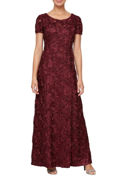 Shop Alex Evenings Embellished Lace A-line Evening Gown In Merlot