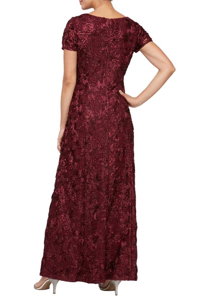 Shop Alex Evenings Embellished Lace A-line Evening Gown In Merlot