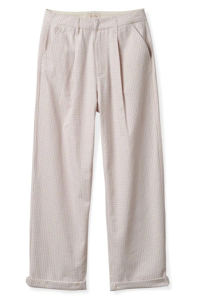 Shop Brixton Victory High Waist Wide Leg Ankle Pants In Beige Gingham