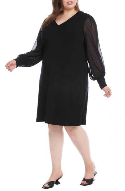 Shop Karen Kane Sheer Long Sleeve Jersey Sheath Dress In Black