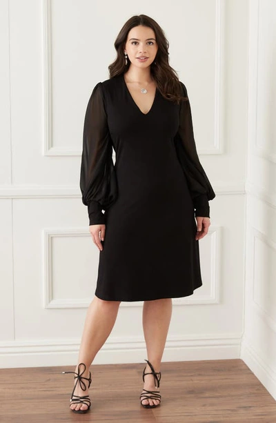 Shop Karen Kane Sheer Long Sleeve Jersey Sheath Dress In Black