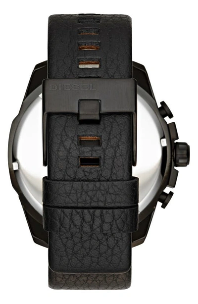 Shop Diesel 'mega Chief' Chronograph Leather Strap Watch, 51mm In Black/ Iridescent Crystal