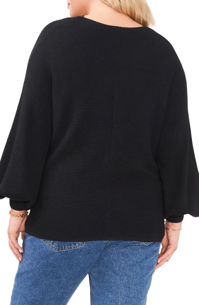 Shop 1.state Rib V-neck Blouson Sleeve Sweater In Rich Black