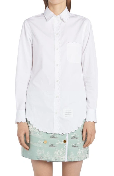 Shop Thom Browne Scallop Collar Long Sleeve Cotton Button-up Shirt In White