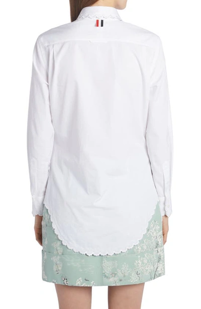 Shop Thom Browne Scallop Collar Long Sleeve Cotton Button-up Shirt In White