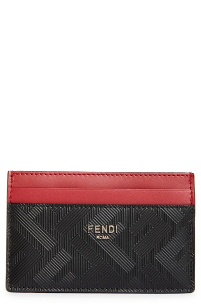 Shop Fendi Colorblock Leather Card Case In Nero/ Rosso