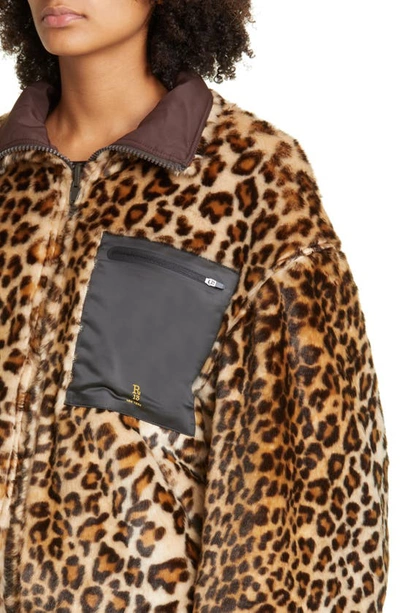 Shop R13 Oversize Faux Fur Reversible Bomber Jacket In Leopard/ Brown